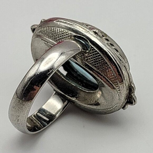 Vintage Whiting And Davis BAG Blue Crystal Cocktail Ring Size 7.5 Silver Tone - Picture 4 of 9
